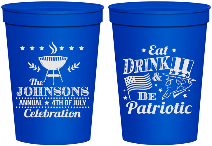 Personalized 4th Of July 16 oz Stadium Cups - Eat Drink Patriotic | 220003