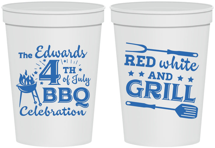 Personalized 4th Of July 16 oz Stadium Cups - Red White Grill | 220005