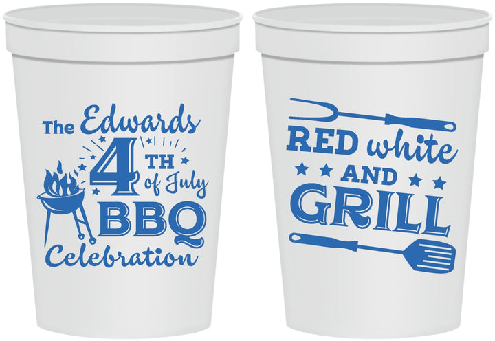 Personalized 4th Of July 16 oz Stadium Cups - Red White Grill | 220005