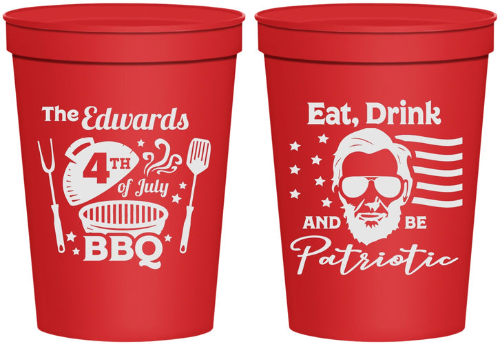 Personalized 4th Of July 16 oz Stadium Cups - Eat Drink Patriotic | 220006