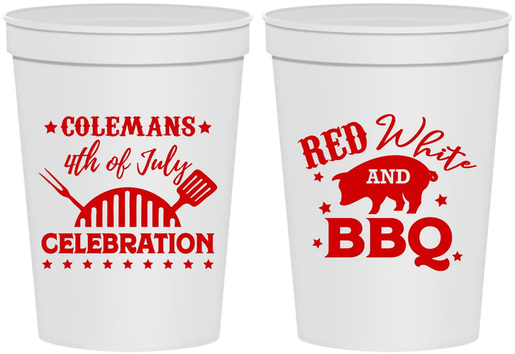 Personalized 4th Of July 16 oz Stadium Cups - Red White Bbq | 220008