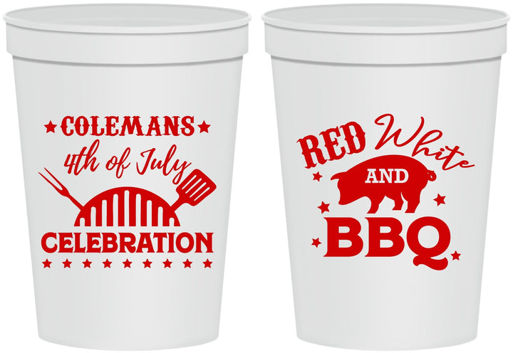 Personalized 4th Of July 16 oz Stadium Cups - Red White Bbq | 220008