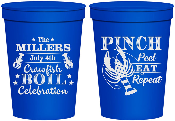 Personalized 4th Of July 16 oz Stadium Cups - Pink Peel Crawfish | 220011