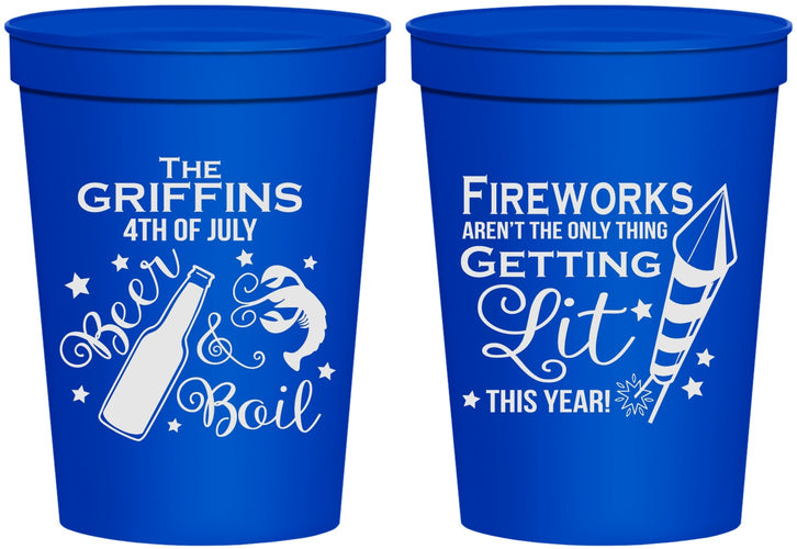 Personalized 4th Of July 16 oz Stadium Cups - Beach Red White Blue | 220019