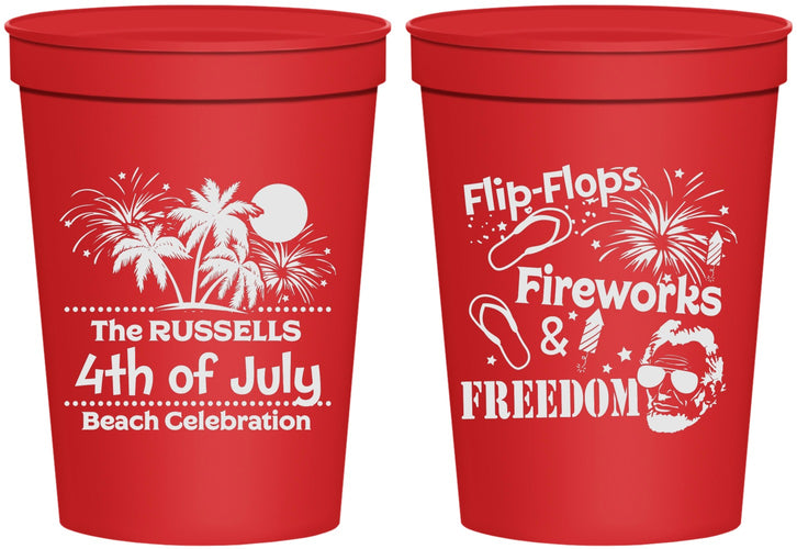 Personalized 4th Of July 16 oz Stadium Cups - Fireworks Beach | 220026
