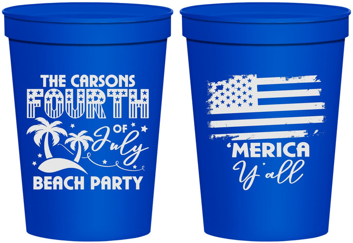 Personalized 4th Of July 16 oz Stadium Cups - Beach Merica Yall | 220027