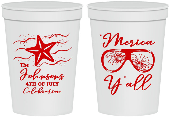 Personalized 4th Of July 16 oz Stadium Cups - Beach Merica Yall | 220028