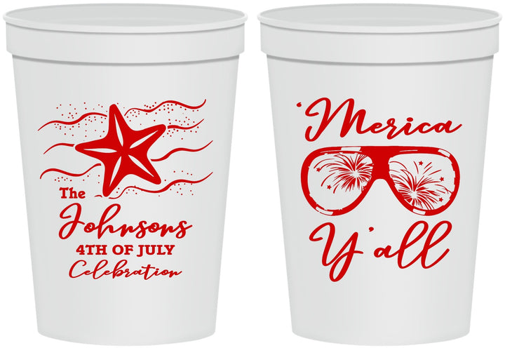 Personalized 4th Of July 16 oz Stadium Cups - Beach Merica Yall | 220028