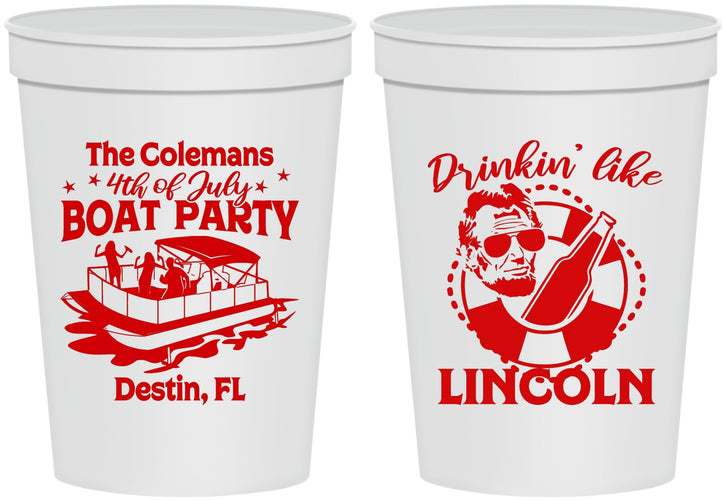 Personalized 4th Of July 16 oz Stadium Cups - Drinkin Like Lincoln | 220032