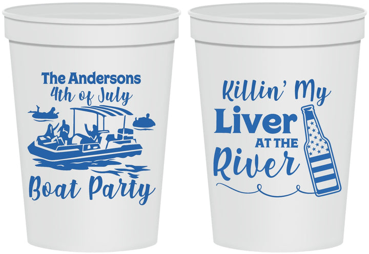 Personalized 4th Of July 16 oz Stadium Cups - Boat River | 220033