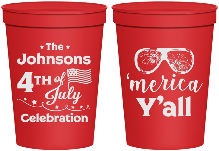 Personalized 4th Of July 16 oz Stadium Cups - Merica Yall | 220034