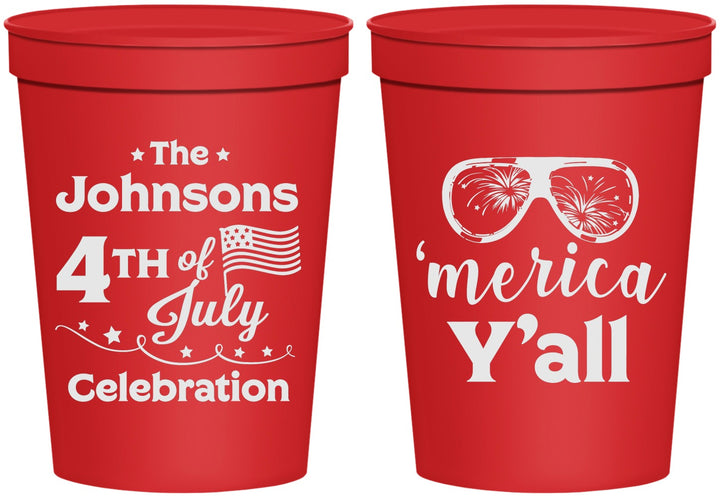 Personalized 4th Of July 16 oz Stadium Cups - Merica Yall | 220034