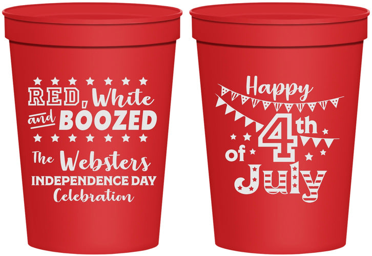Personalized 4th Of July 16 oz Stadium Cups - Red White Booze | 220042