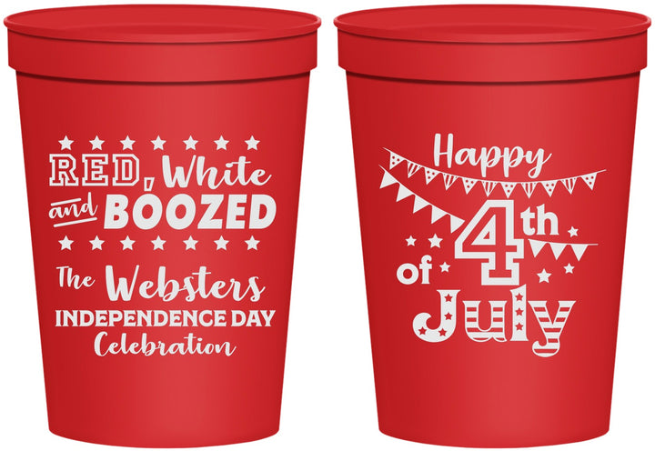 Personalized 4th Of July 16 oz Stadium Cups - Red White Booze | 220042