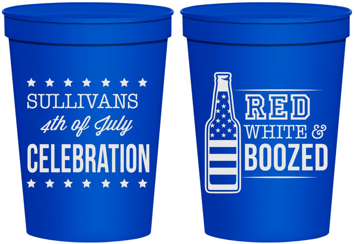 Personalized 4th Of July 16 oz Stadium Cups - Red White Booze | 220043