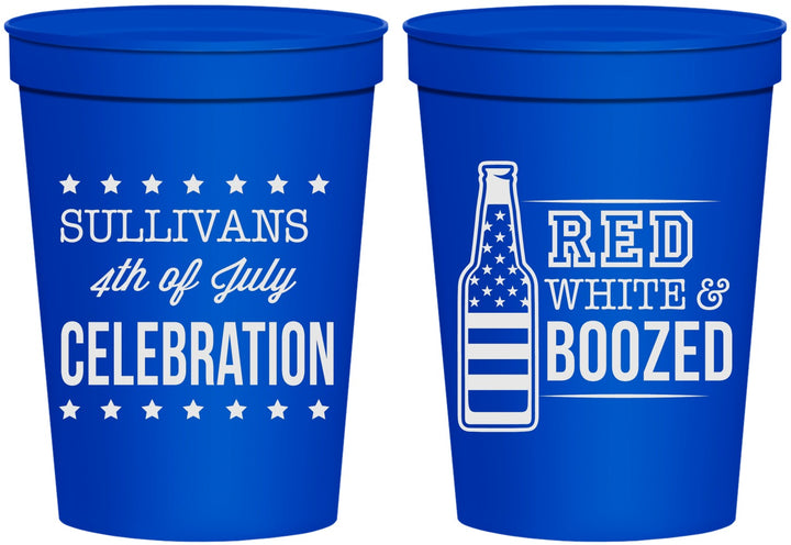Personalized 4th Of July 16 oz Stadium Cups - Red White Booze | 220043