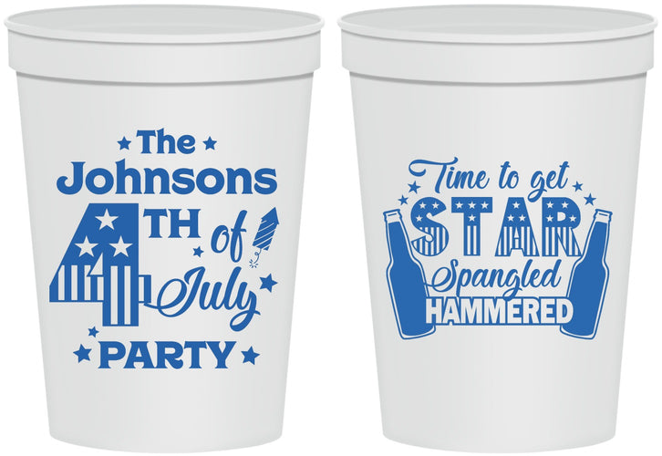 Personalized 4th Of July 16 oz Stadium Cups - Star Spangled Hammered | 220049