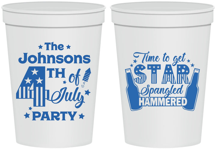 Personalized 4th Of July 16 oz Stadium Cups - Star Spangled Hammered | 220049