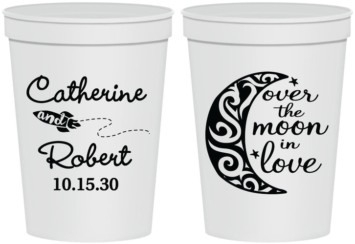 Personalized Wedding 16 oz Stadium Cups - Over The Moon In Love | 224
