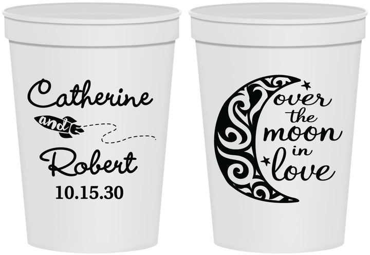 Personalized Wedding 16 oz Stadium Cups - Over The Moon In Love | 224