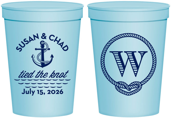Personalized Wedding 16 oz Stadium Cups - Monogram Nautical | 226