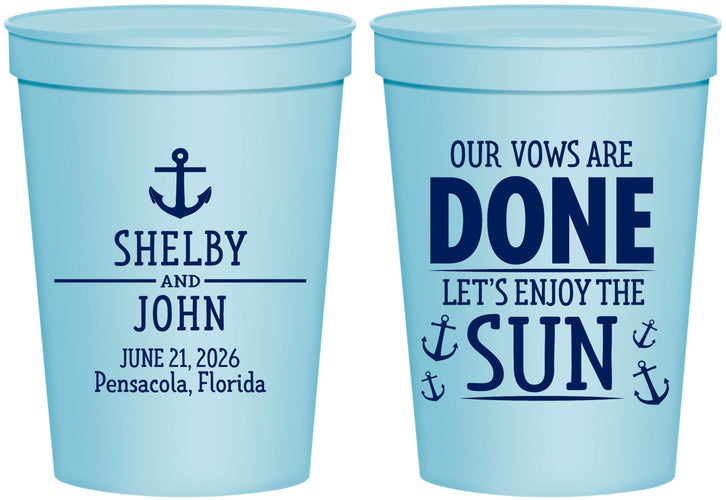 Personalized Wedding 16 oz Stadium Cups - Vows Are Done Nautical | 228