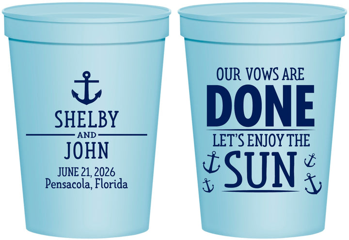 Personalized Wedding 16 oz Stadium Cups - Vows Are Done Nautical | 228