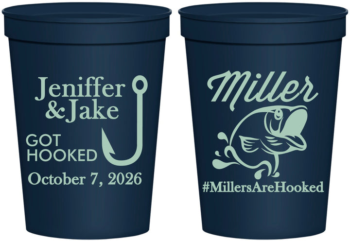 Personalized Wedding 16 oz Stadium Cups - Got Hook Fish | 230