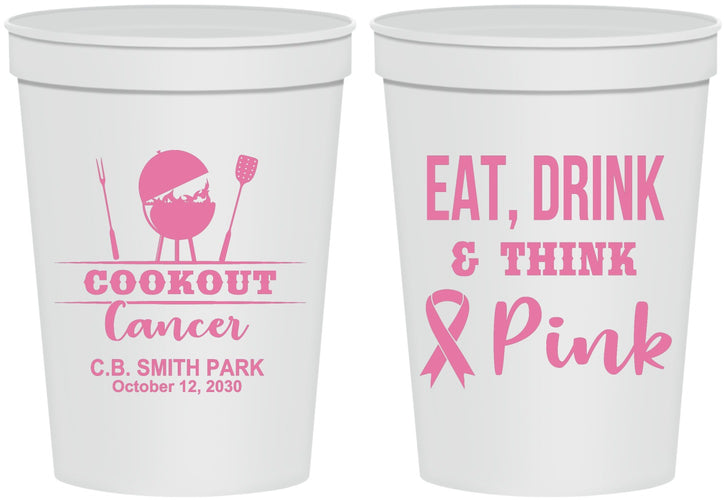 Personalized Awareness 16 oz Stadium Cups - Eat Drink Think Pink | 230009