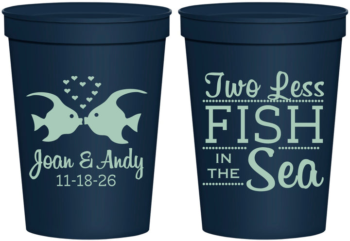 Personalized Wedding 16 oz Stadium Cups - Two Less Fish In The Sea | 231