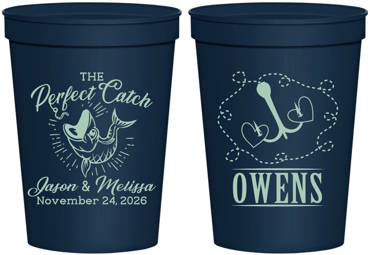 Personalized Wedding 16 oz Stadium Cups - The Perfect Catch | 232