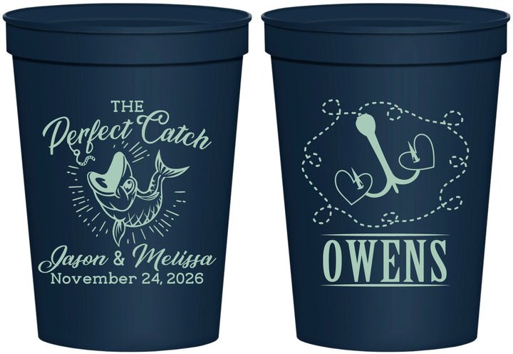 Personalized Wedding 16 oz Stadium Cups - The Perfect Catch | 232