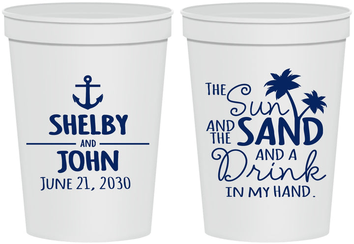 Personalized Wedding 16 oz Stadium Cups - Sun Sand Drink In My Hand | 233