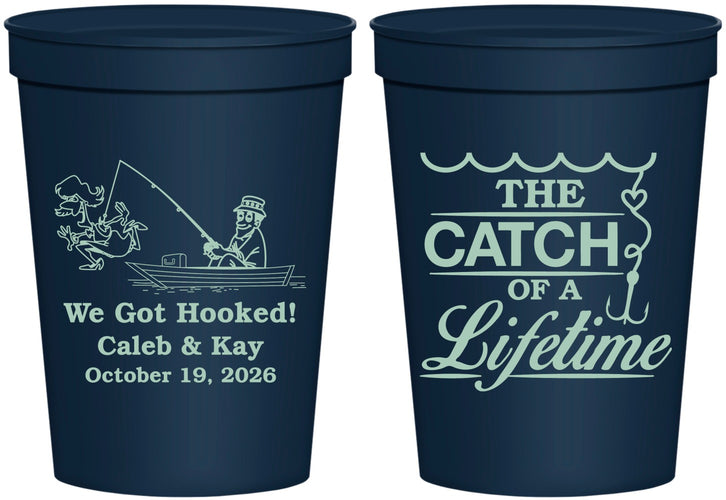 Personalized Wedding 16 oz Stadium Cups - Catch Of A Lifetime | 234