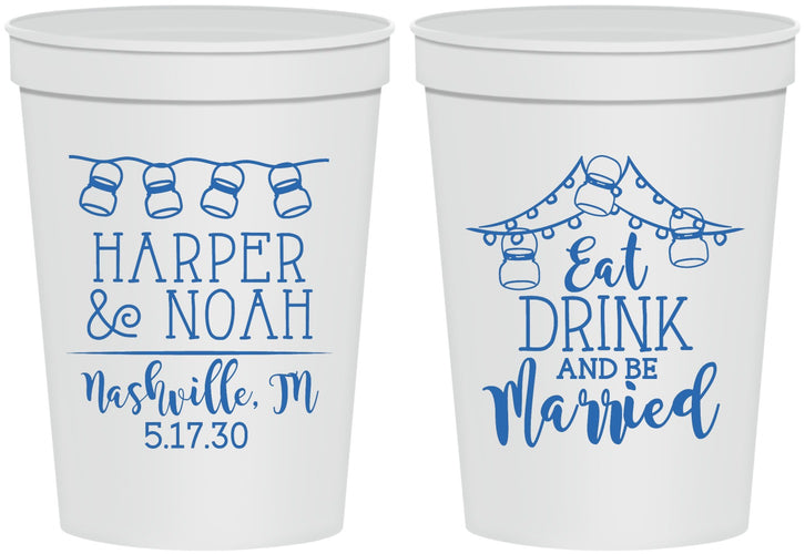 Personalized Wedding 16 oz Stadium Cups - Eat Drink Be Married | 235