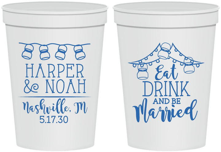 Personalized Wedding 16 oz Stadium Cups - Eat Drink Be Married | 235