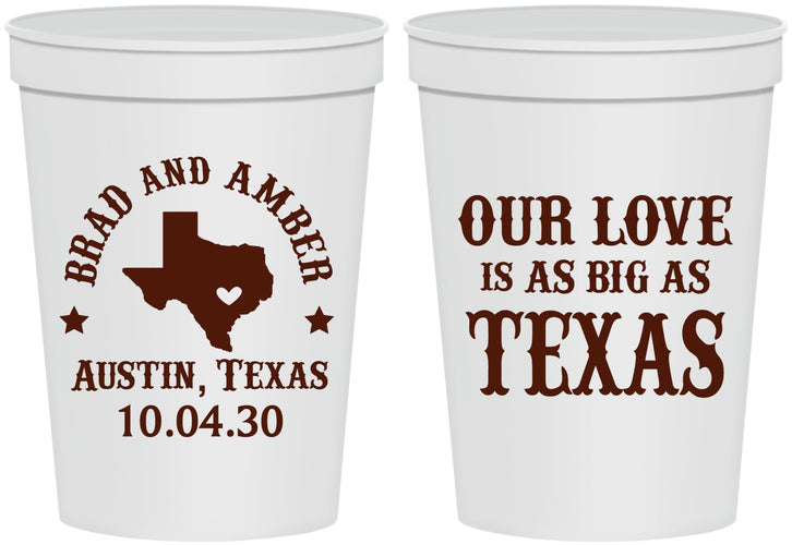 Personalized Wedding 16 oz Stadium Cups - Our Love Is As Big As Texas | 236