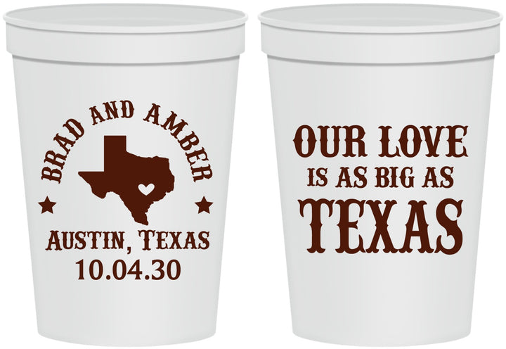 Personalized Wedding 16 oz Stadium Cups - Our Love Is As Big As Texas | 236