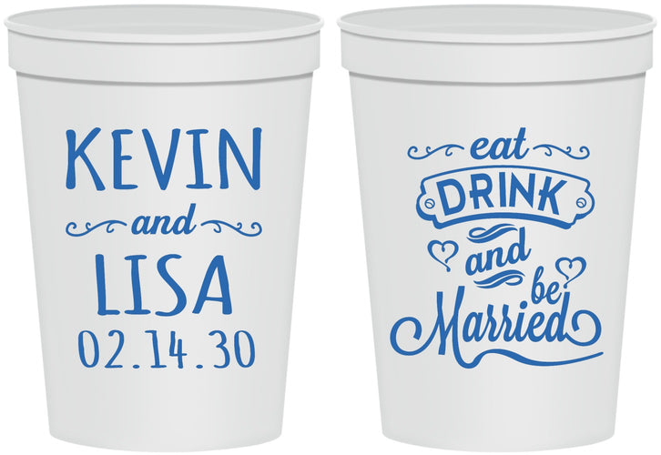 Personalized Wedding 16 oz Stadium Cups - Eat Drink Be Married | 239