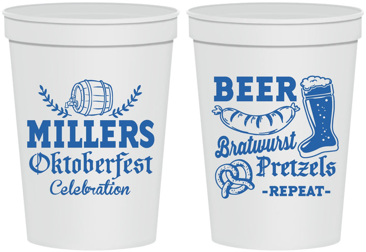 Personalized Oktoberfest 16 oz Stadium Cups - Bratwurst Pretzels | 240007