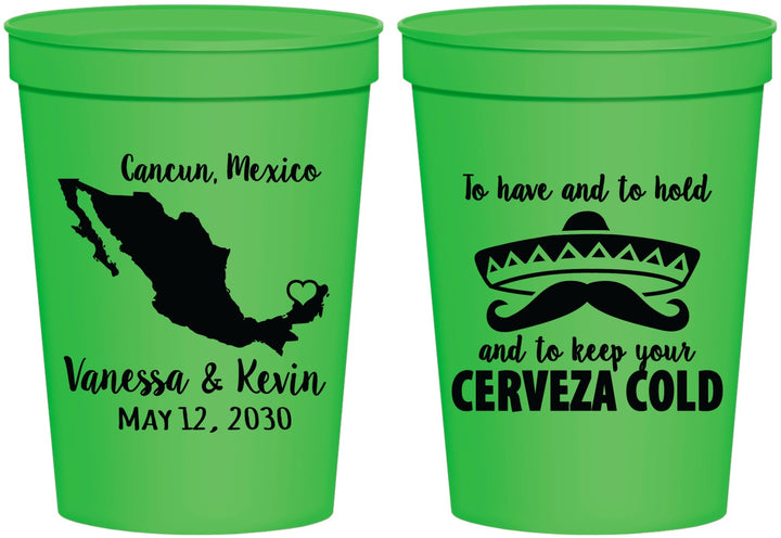 Personalized Wedding 16 oz Stadium Cups - Cerveza Mexico | 241