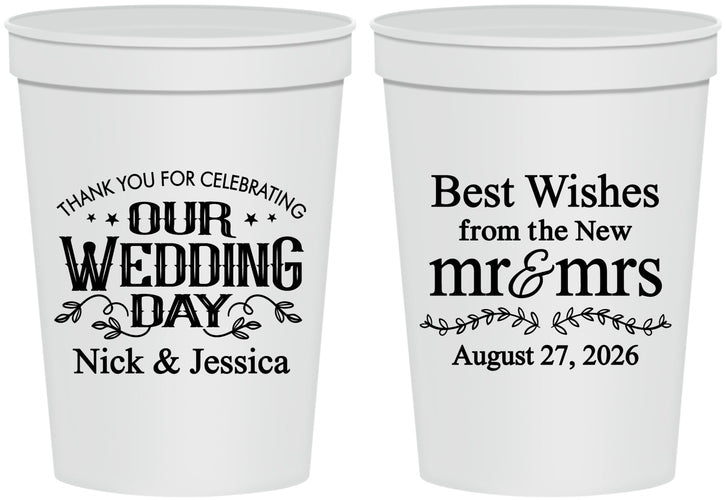 Personalized Wedding 16 oz Stadium Cups - Best Wishes Mr And Mrs | 242