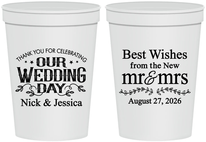 Personalized Wedding 16 oz Stadium Cups - Best Wishes Mr And Mrs | 242