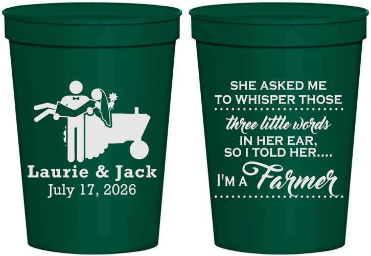 Personalized Wedding 16 oz Stadium Cups - Farmer Tractor | 244