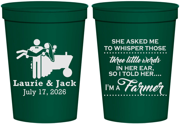 Personalized Wedding 16 oz Stadium Cups - Farmer Tractor | 244