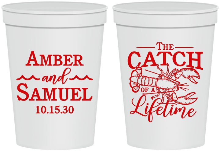 Personalized Wedding 16 oz Stadium Cups - Catch Of A Lifetime Lobster | 245