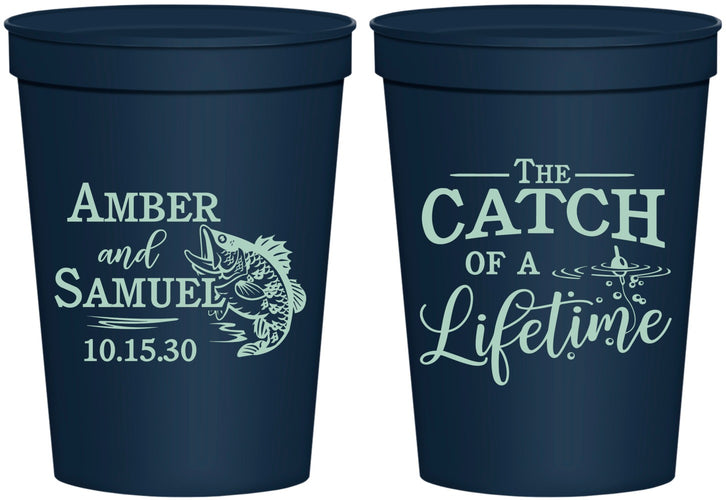 Personalized Wedding 16 oz Stadium Cups - Catch Of A Lifetime Fish | 246