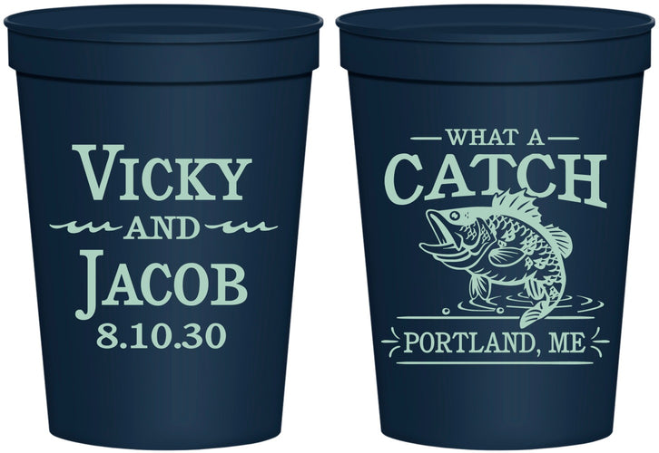 Personalized Wedding 16 oz Stadium Cups - What A Catch Fish | 247