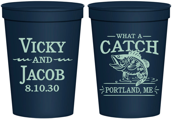 Personalized Wedding 16 oz Stadium Cups - What A Catch Fish | 247