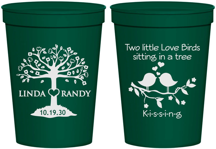 Personalized Wedding 16 oz Stadium Cups - Two Little Love Birds | 249